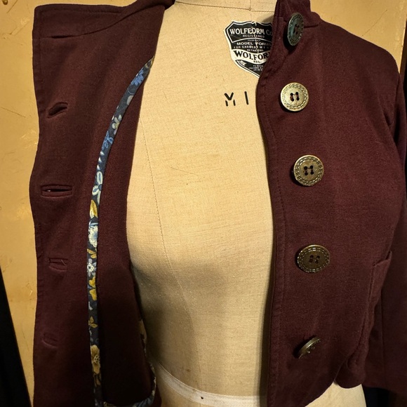 Anthropologie M Cartonnier Blazer Burgundy Large Button - Picture 4 of 8